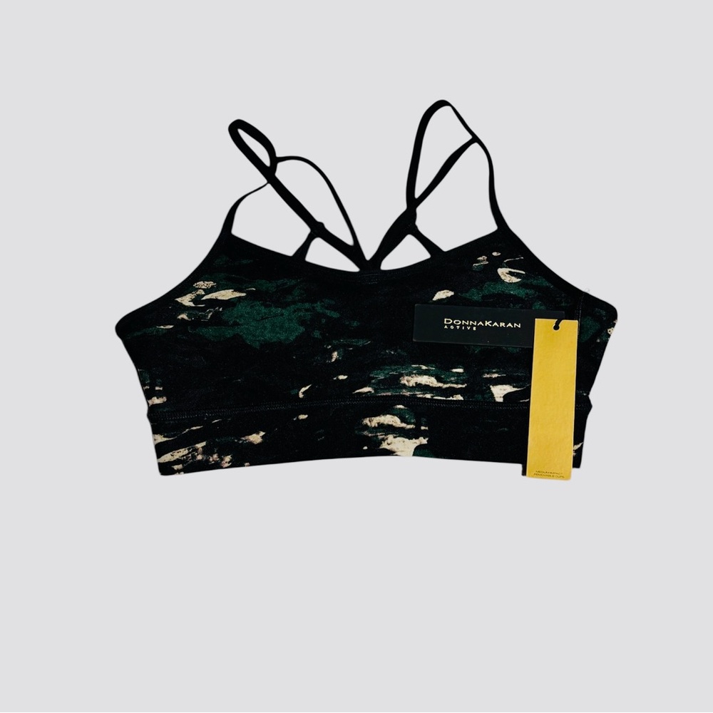 Donna Karan Active Black and Green Camo Women's Sports Bra New With Tag XS